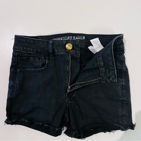 American Eagle Black High Rise Waisted Cuffed Shortie Jean Denim Shorts - Picture 5 of 11